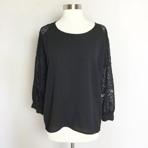 C Wonder Lace Top Size M Black Lace Sleeves Top